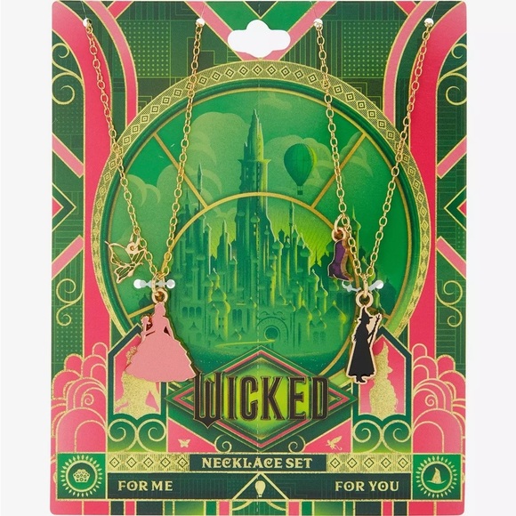 💚🩷Wicked Glinda Elphaba BFF necklace set NWT - Picture 1 of 14